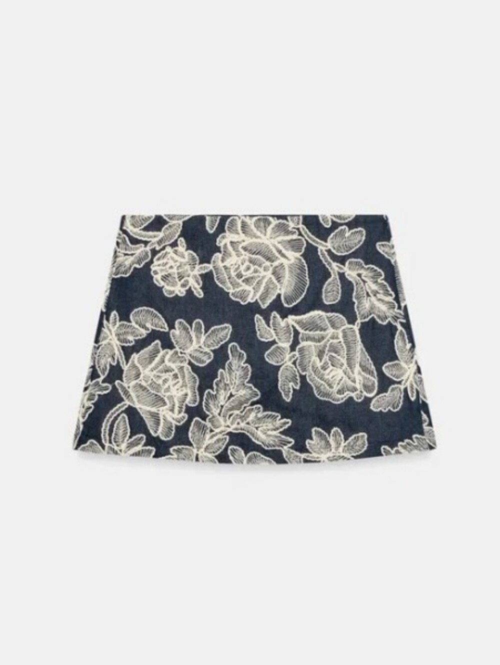 Zara Embroidered Floral Denim Mini Skortt - Navy/White Sz-XL